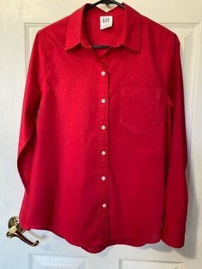 GAP Red Long-Sleeve Button-Down Linen-Blend Shirt Size S